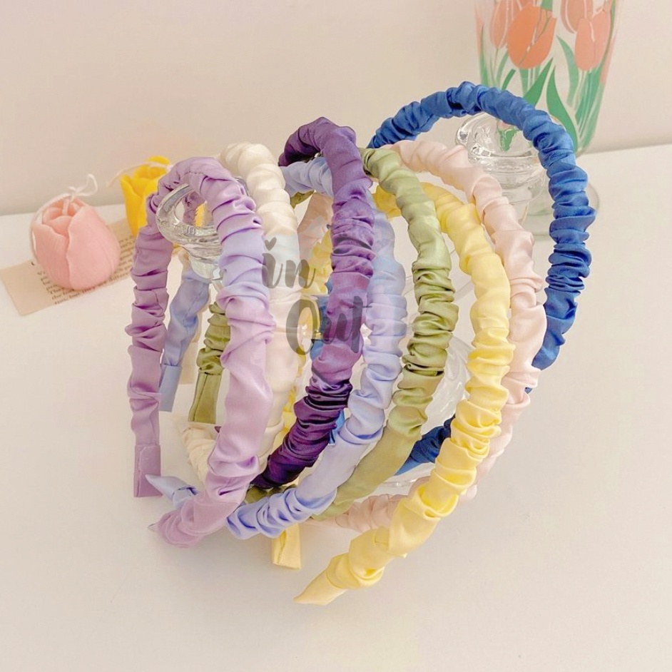 Bando Korea Kerut Scrunchie Headband Warna Pastel Bandana Scrunchies ACC04