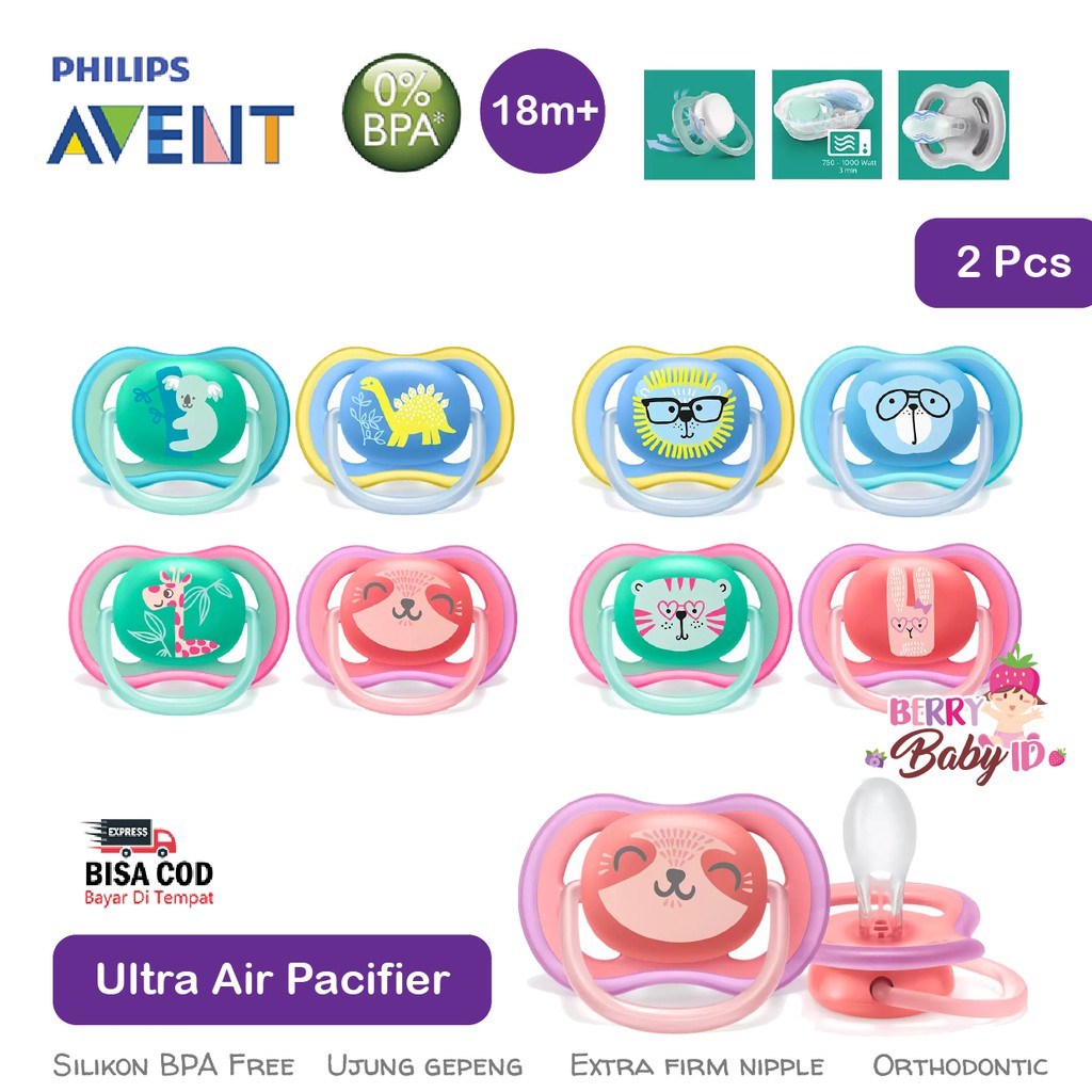 Philips Avent 2 Pcs Baby Ultra Deco Air Soother Empeng Dot Bayi 18m+ Berry Mart