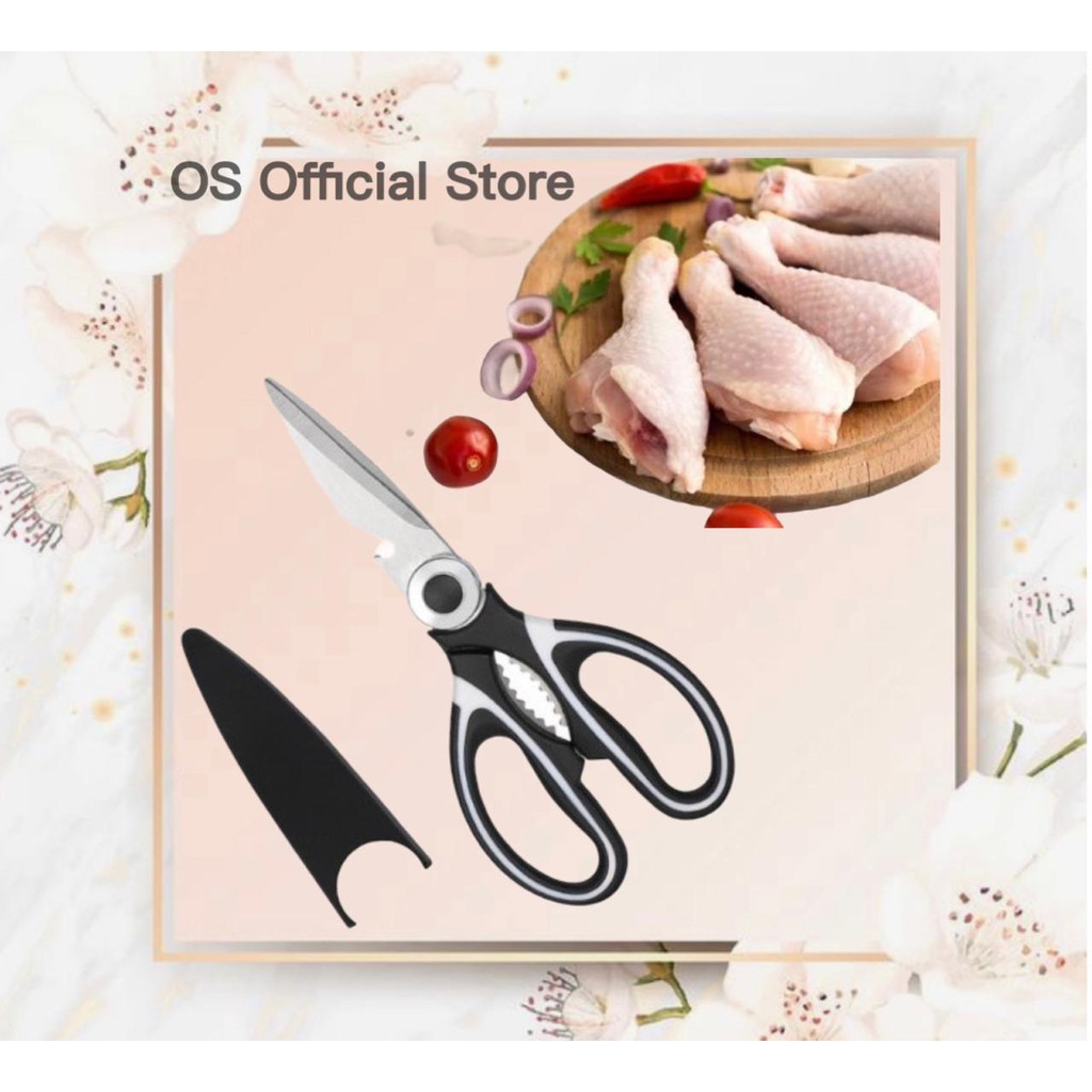 OS Gunting Dapur Serbaguna Gunting Ikan Ayam Daging Stainless Steel Black Murah