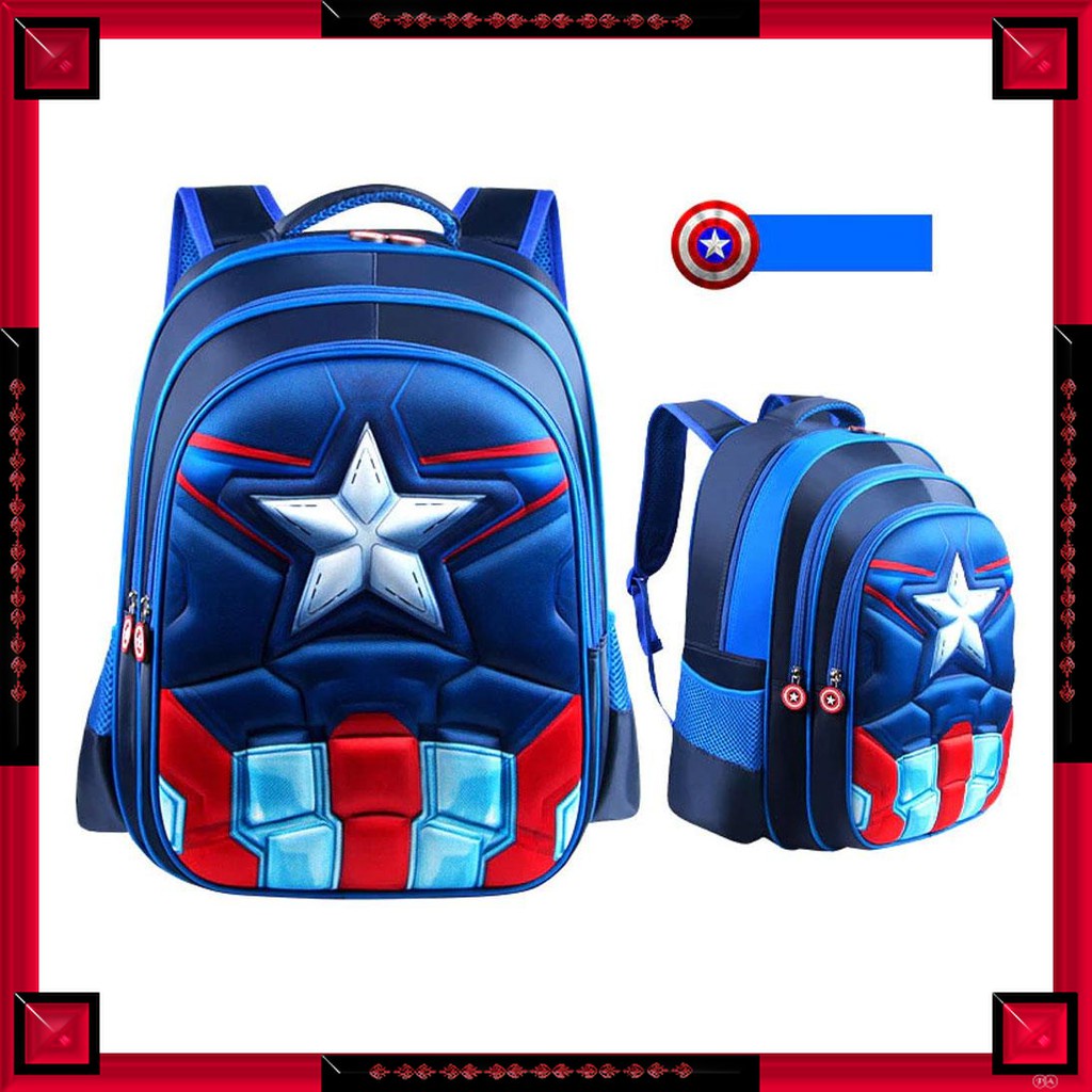 GS8 Tas Sekolah Anak Karakter Kartun Captain America L Size KKH001 JINMA HONGJIA Sky Blue