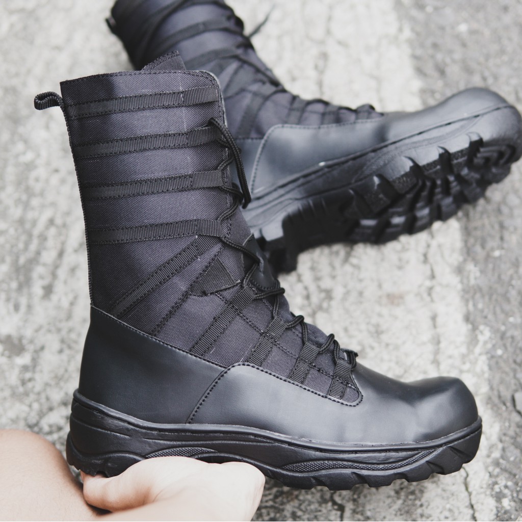 BISA COD!!!SEPATU BOOTS PRIA SAFETY BLACK FORCE TNi/POLRI UJUNG BESI Tinggi 10inci Bikers Haiking