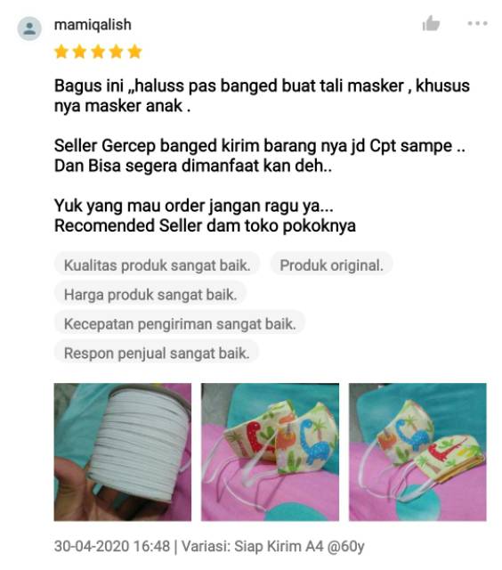 SJ Karet Elastis 4mm Grade A @54 meter Tali Karet Masker/Karet Elastik Kolor Sunflower