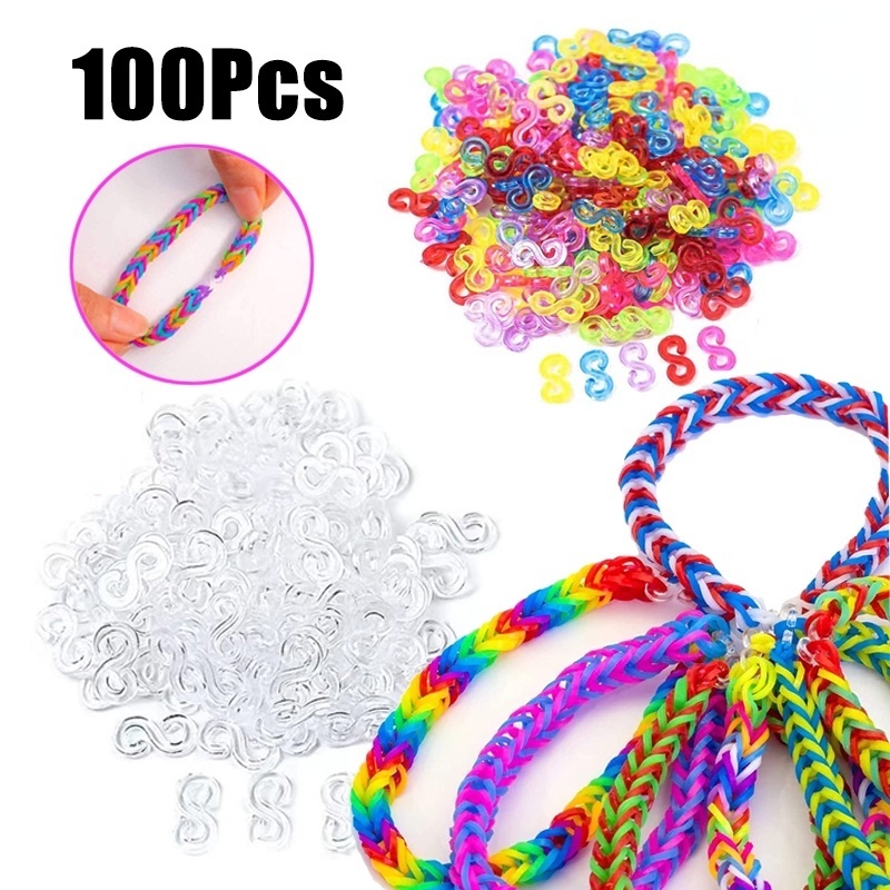 100pcs Klip Karet Gelang / Kalung Bentuk S Warna-Warni