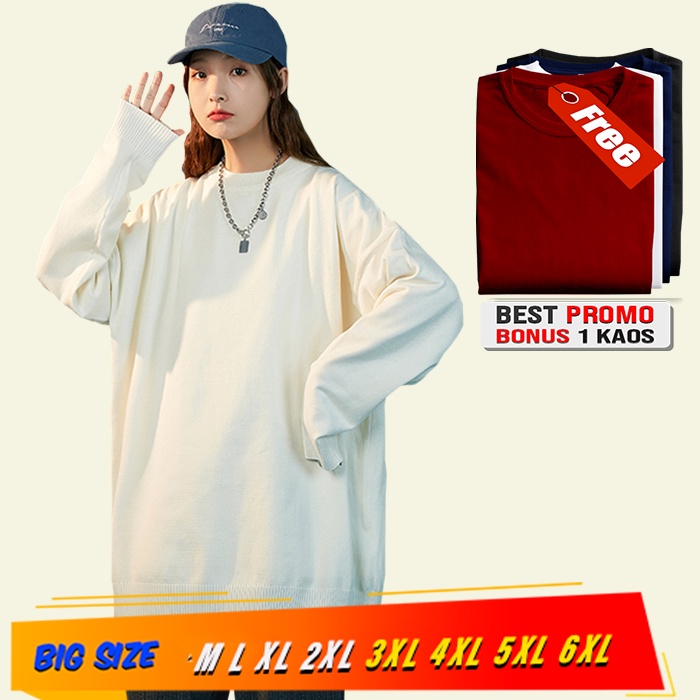 Sweater Wanita Hijab Putih Polos Big Size M L XL XXL XXXL XXXXL XXXXXL Jaket Sweater Wanita Switer Jumbo White