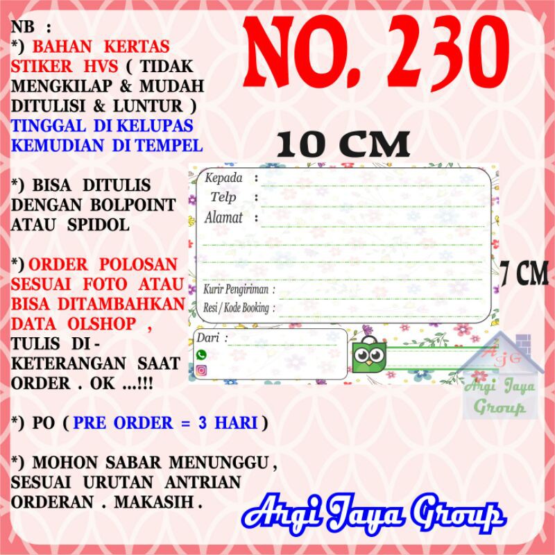 

Stiker HVS - Stiker Pengiriman - Sticker Alamat Olshop Murah Nomer 230-10x7cm