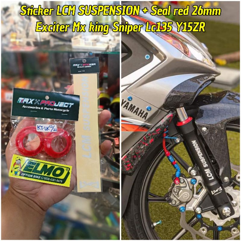 Stiker bottom shock lcm suspension plus seal merah as 26mm exciter lc135 jupiter mx king sniper