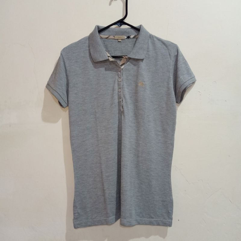 Kaos Polo Shirt Cewek / Wanita Burberry Brit warna Abu Muda
