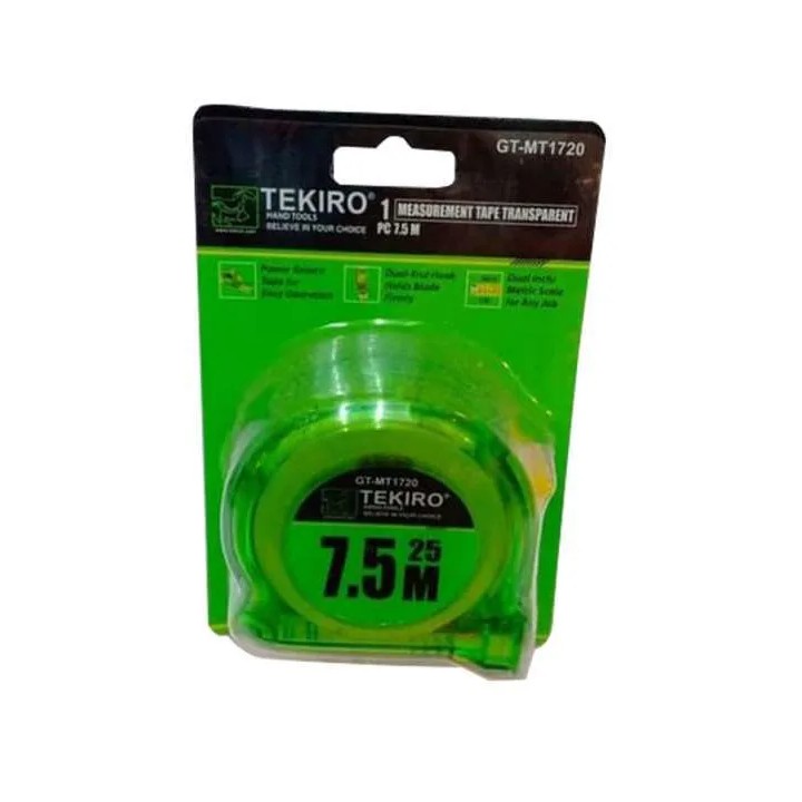 TEKIRO Meteran 7.5M 7.5 Meter Transparan / Measuring Tape / Roll Matic Mater 7,5 M