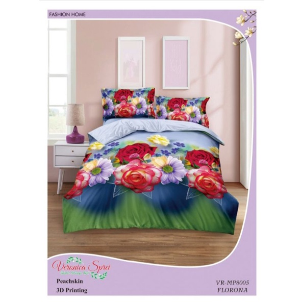 sprei microtex motif bunga warna warni ungu
