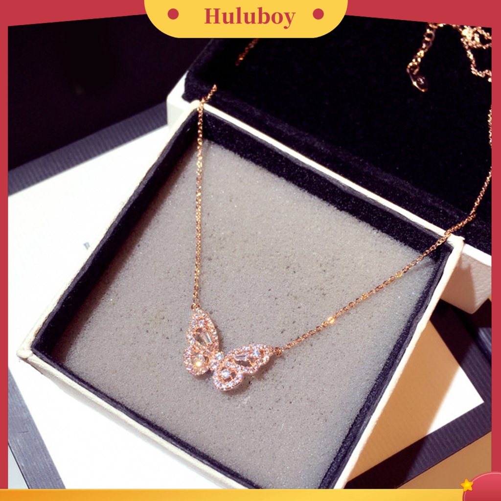 Hu Hu Hu Hu Hu Alat Bantu Pasang Kacamata♡ Kalung Rantai Dengan Liontin Kupu-Kupu Warna Emas Aksen Kubik Zirkonia Untuk Wanita