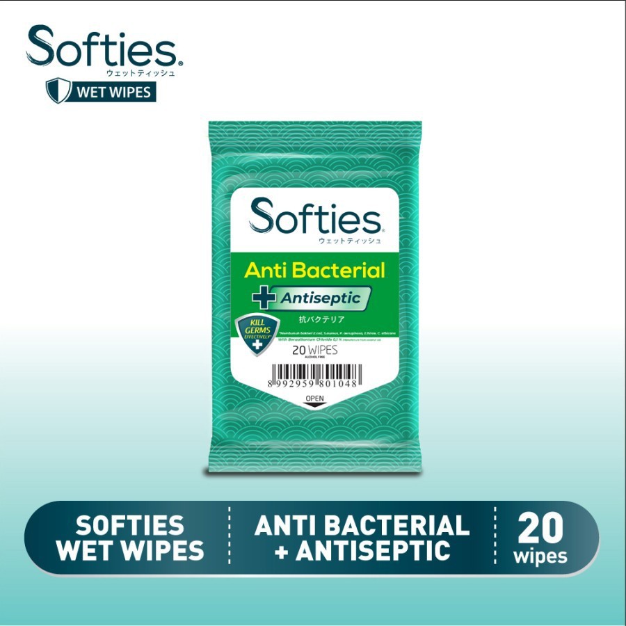 Tissue Basah Antiseptik Softies Wet Wipes Antibacterial Antiseptic 20s