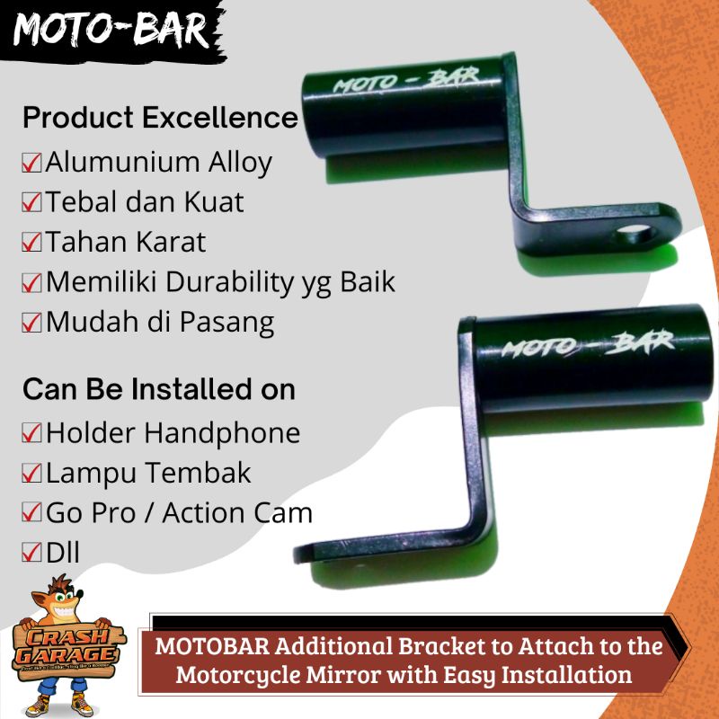 Breket Motobar - Breket Spion Motobar Holder Hp - Breket Dudukan Lampu Tembak - Breket Spion Cnc