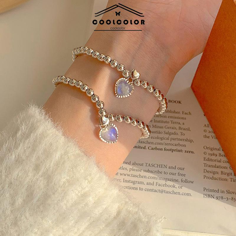 COD❤️Kalung Wanita Moonstone Cinta Liontin Manik-manik Gelang Kecil Gaya Sederhana Fashion Aksesoris Murah Jewelry