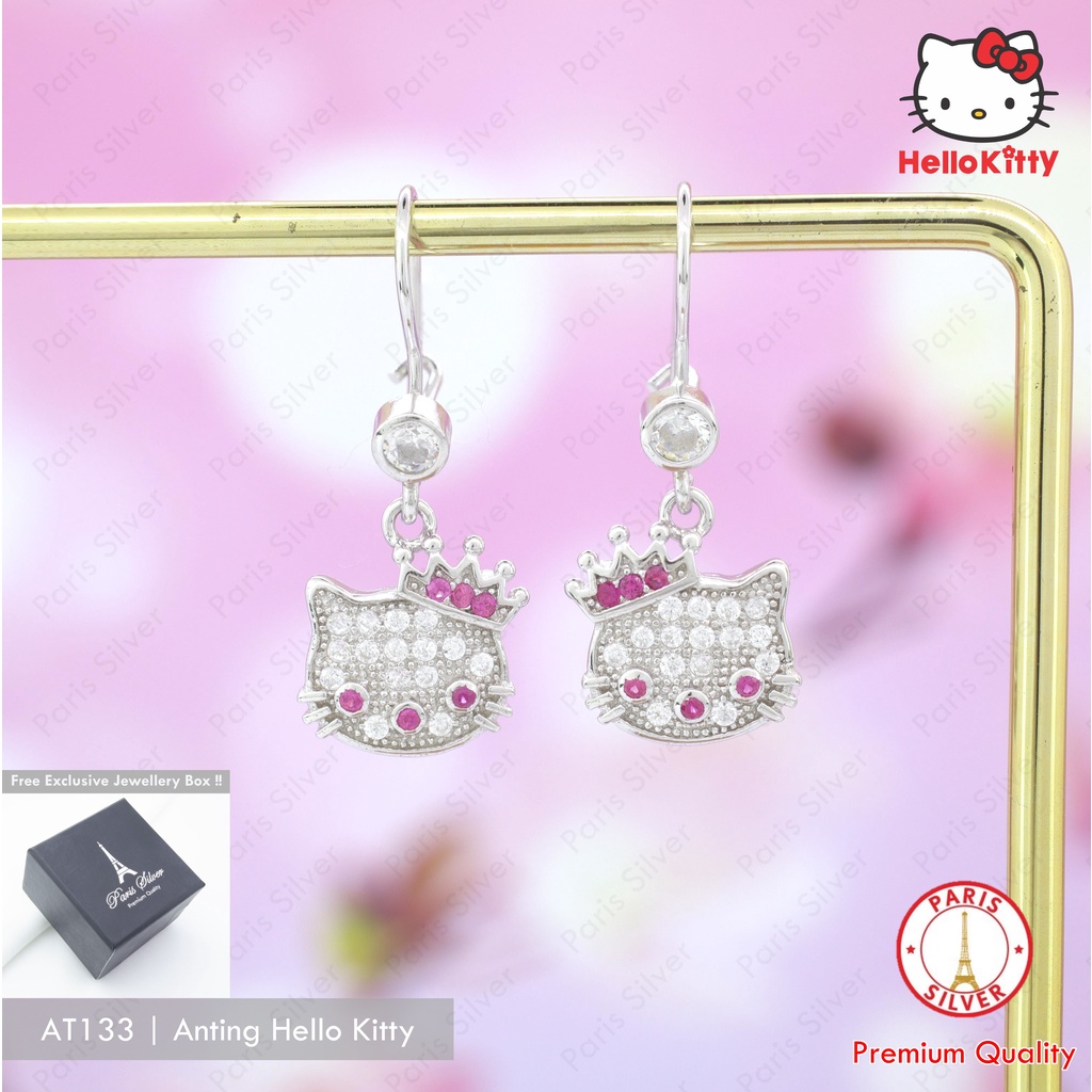 Anting Hello Kitty Perak 925 Lapis Emas Putih Sterling Silver Anak Kecil dan Dewasa Anti karat kilap
