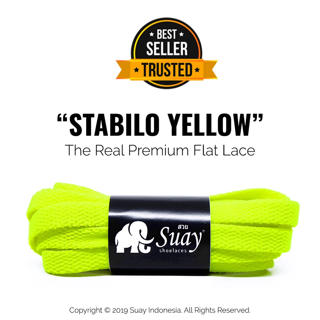 Tali Sepatu Gepeng Kuning (FLAT) Premium Shoelace Stabilo Yellow Surabaya