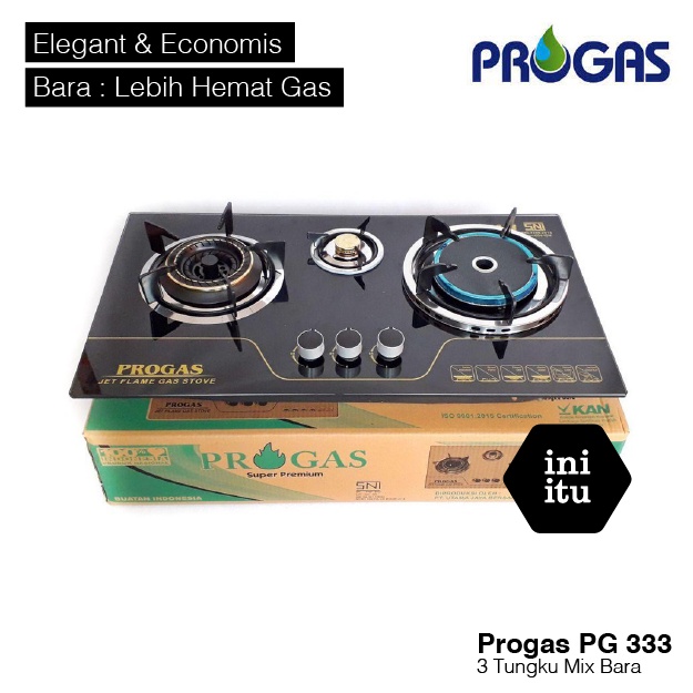 [ Progas  ] Kompor Gas Kaca / Tanam Progas 3 Tungku - Mix Infrared (Gas - Bara)