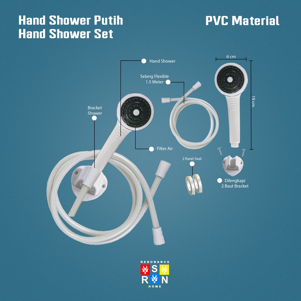 Hand Shower Set Putih PVC / Shower Mandi Bathub Resonance Home