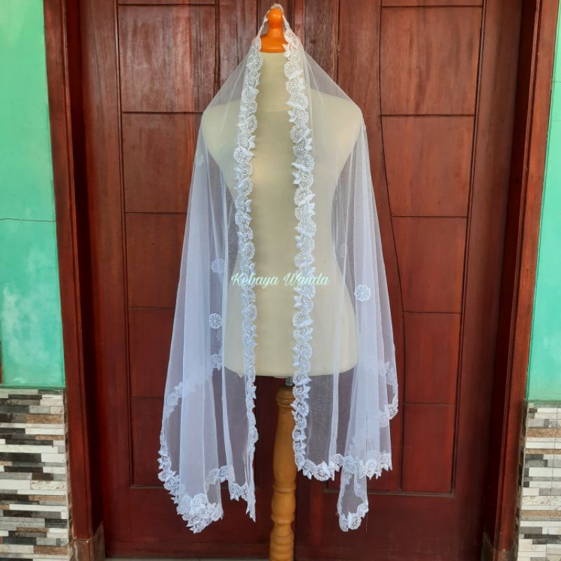 Ready Selendang Akad Nikah / Veil Pengantin Bordir / Kerudung Akad / Selendang Slayer / Wedding Veil