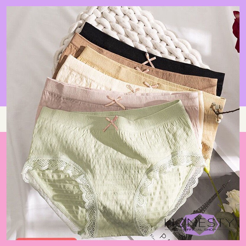 Miss H ~ 114 Celana Dalam Fashion Wanita Renda Undies CD Kolor Bahan Katun Pita Import Nyaman