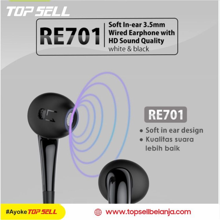 Earphone/Headset ROBOT RE701 Soft In-ear 3.5mm Wired Earphone High Sound Quality Handsfree