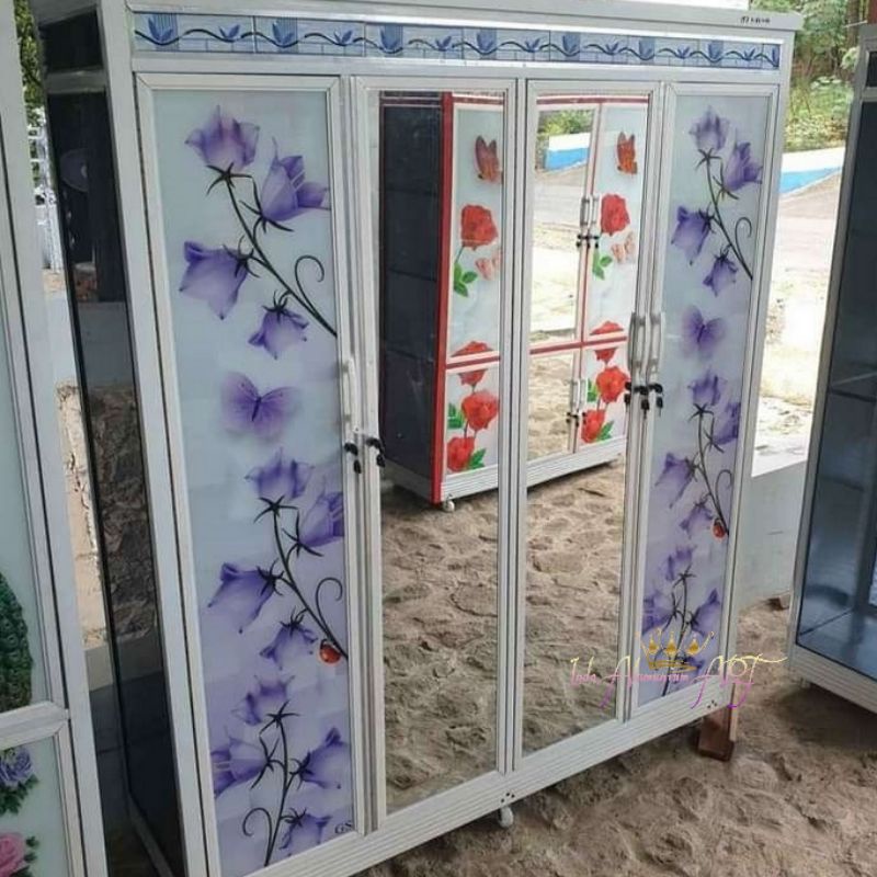 Lemari / Almari Pakaian / Baju Pintu 4 Bahan Alumunium Kaca Kokoh