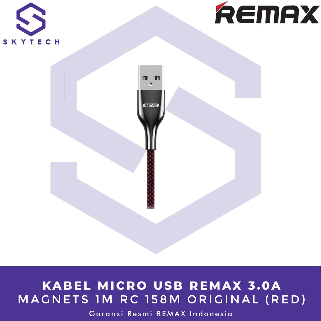 KABEL MICRO USB REMAX 3.0A MAGNETS 1M RED RC 158M ORIGINAL GARANSI RESMI