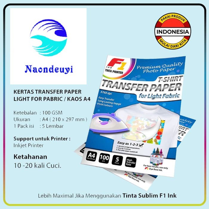 

Kertas Transfer Paper Light for Pabric - Kaos - Uk A4 isi 5 Lembar