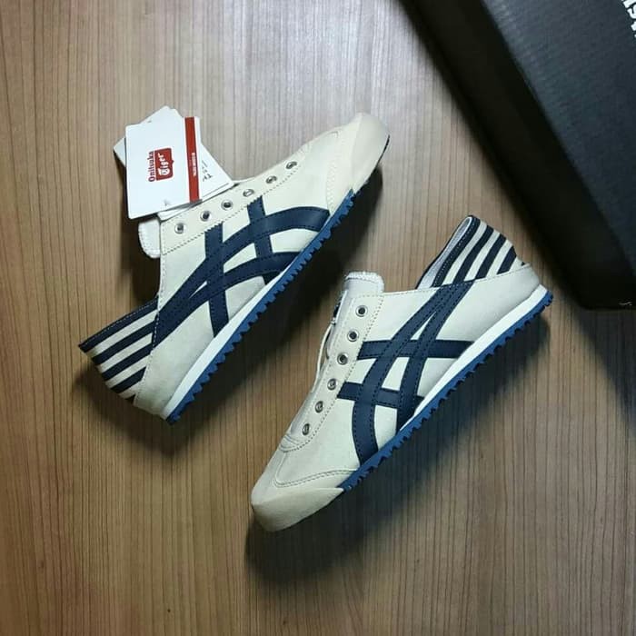 sepatu wanita onitsuka tiger slip on _cream navy _premium original