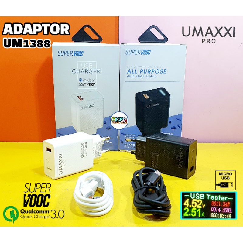 Adaptor Travel Charger TC UMAXXI Pro UM1388 Micro USB Supervooc Qualcomm 3.0