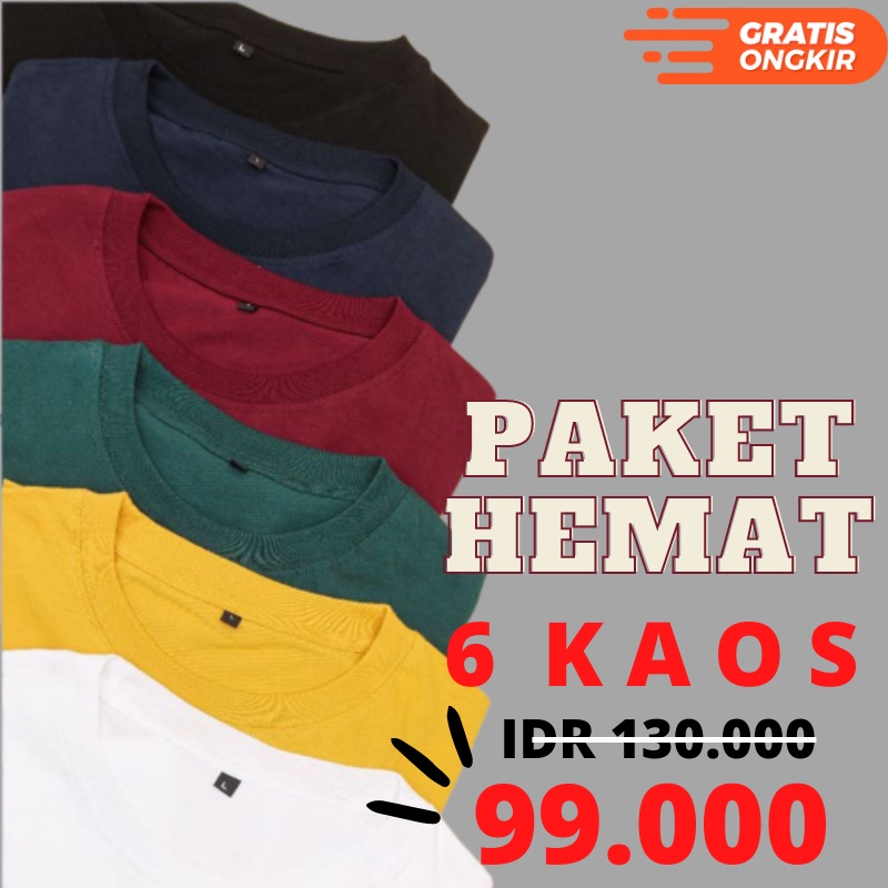 Kaos Polos Premium [ Paket 6 piece ] PE Soft Garansi Uang Kembali Jika barang kurang