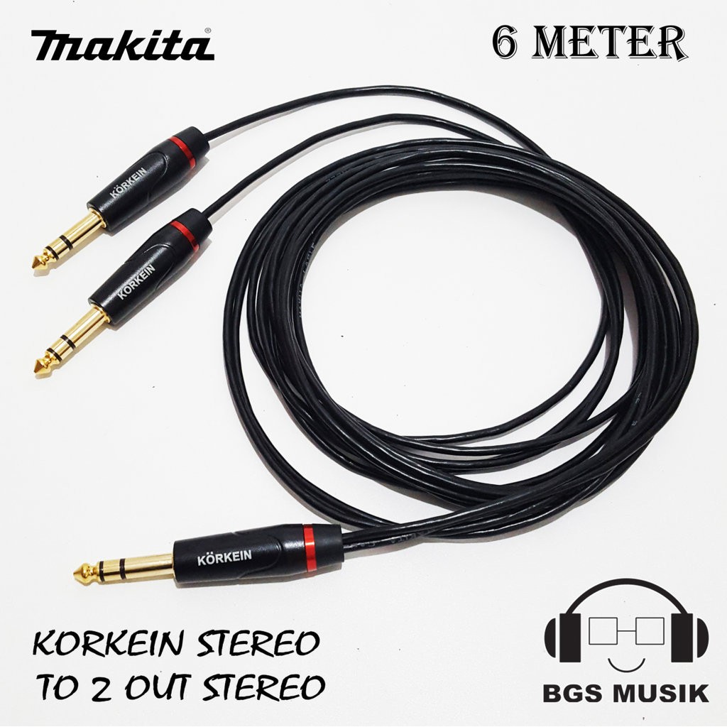 Kabel Jack Stereo To 2 Out Stereo 6m - Kabel Jack Stereo 6.5mm To 2 Out Stereo 6.5mm
