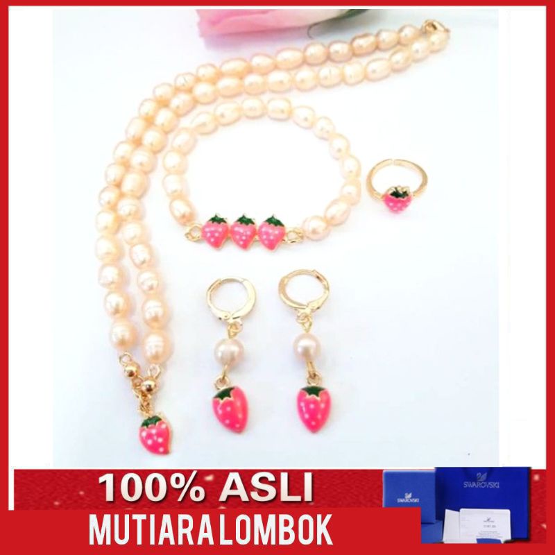 set perhiasan anak gelang kalung cincin anting mutiara lombok asli fashion anak  mutiara lombok asli