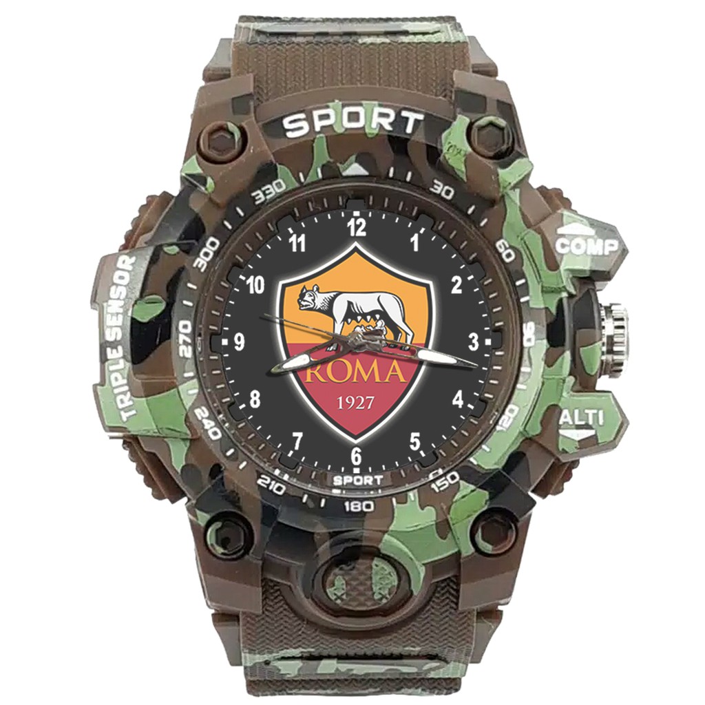 (ISTIMEWA BAYERN MUNCHEN BOSSQUE) JAM CUSTOM AS ROMA STRAP ARMY - 5 Warna