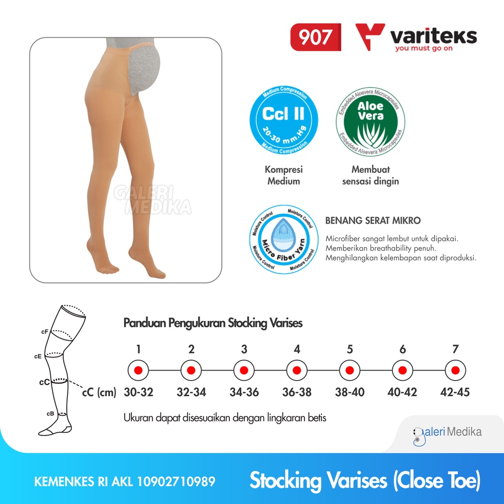 Stocking Varises / Stoking Varises Variteks 907 Stoking Hamil (Jari Tertutup) - Kompresi Menengah 20-30mmHg Kelas 2 / Medium Compression CCL 2