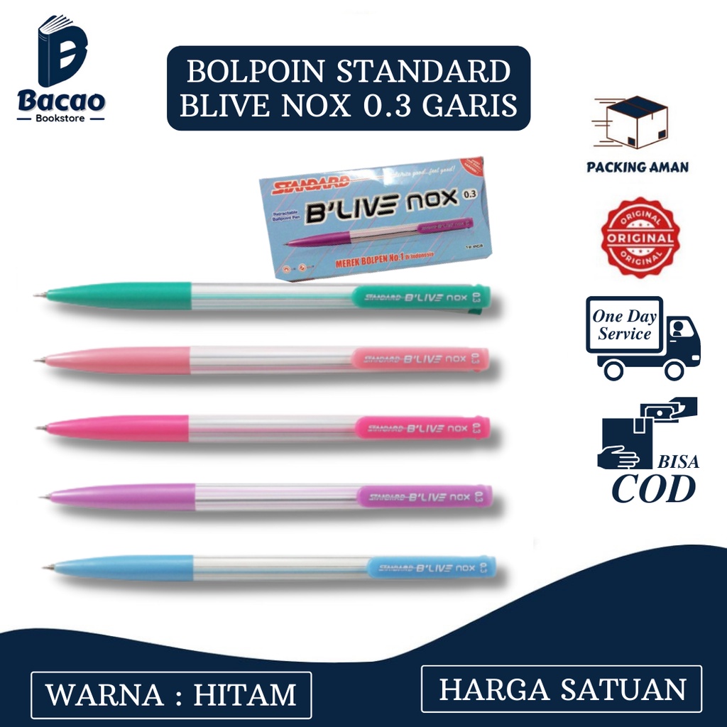 

Bolpoin Standard Blive NOX 0.3 0.5 Hitam Garis Batik - Merek Standard