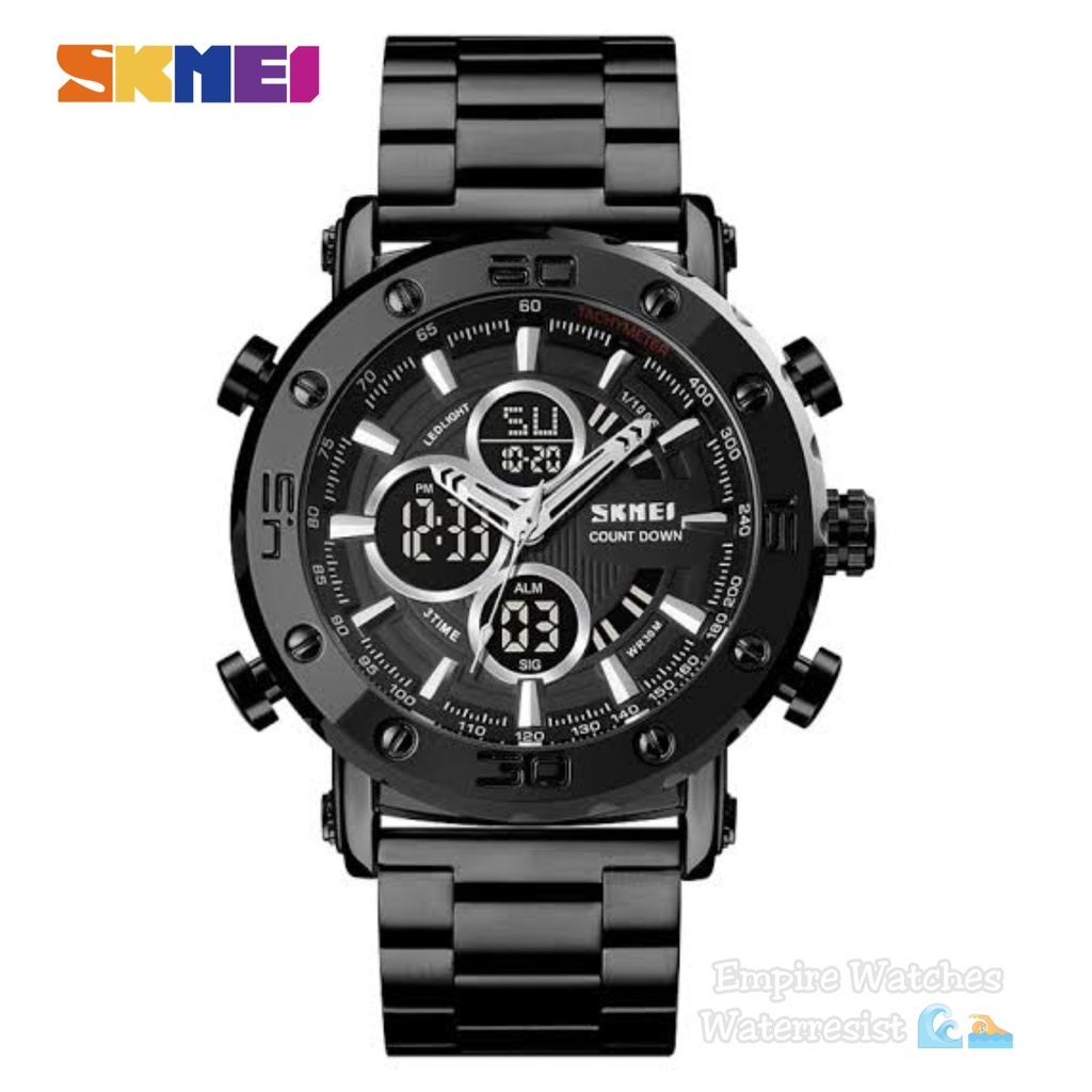 Empirewatches Jam Tangan Skmei 1636 Pria Analog Digital Rantai Stainless Kualitas Original Waterproof