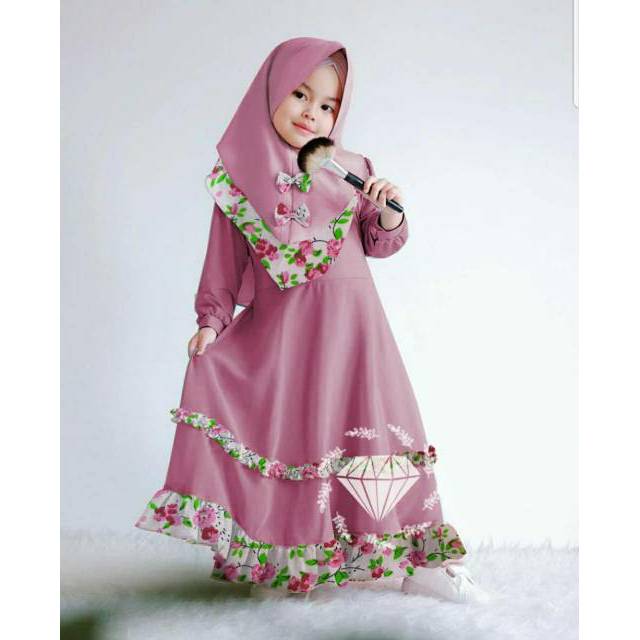 Baju Gamis Anak Syari Terbaru 2021 Model Kekinian Pesta Kondangan Ld 86 Pj 100 Bhan Moscrepe Krudung