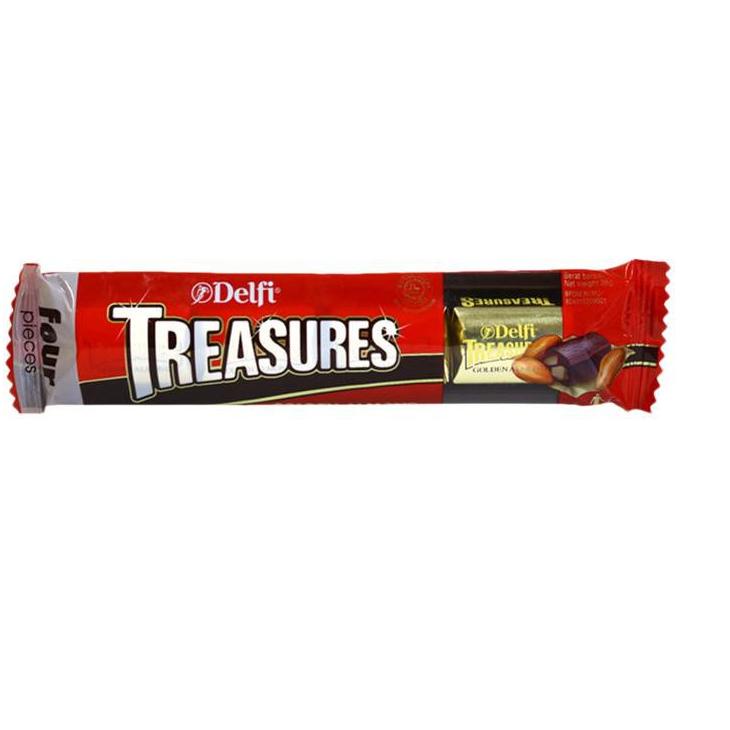 

[KODE PRODUK P0RJP6937] DELFI Treasures Chocolate Golden Almond 4 x 9 Gr - Cokelat Coklat Kacang