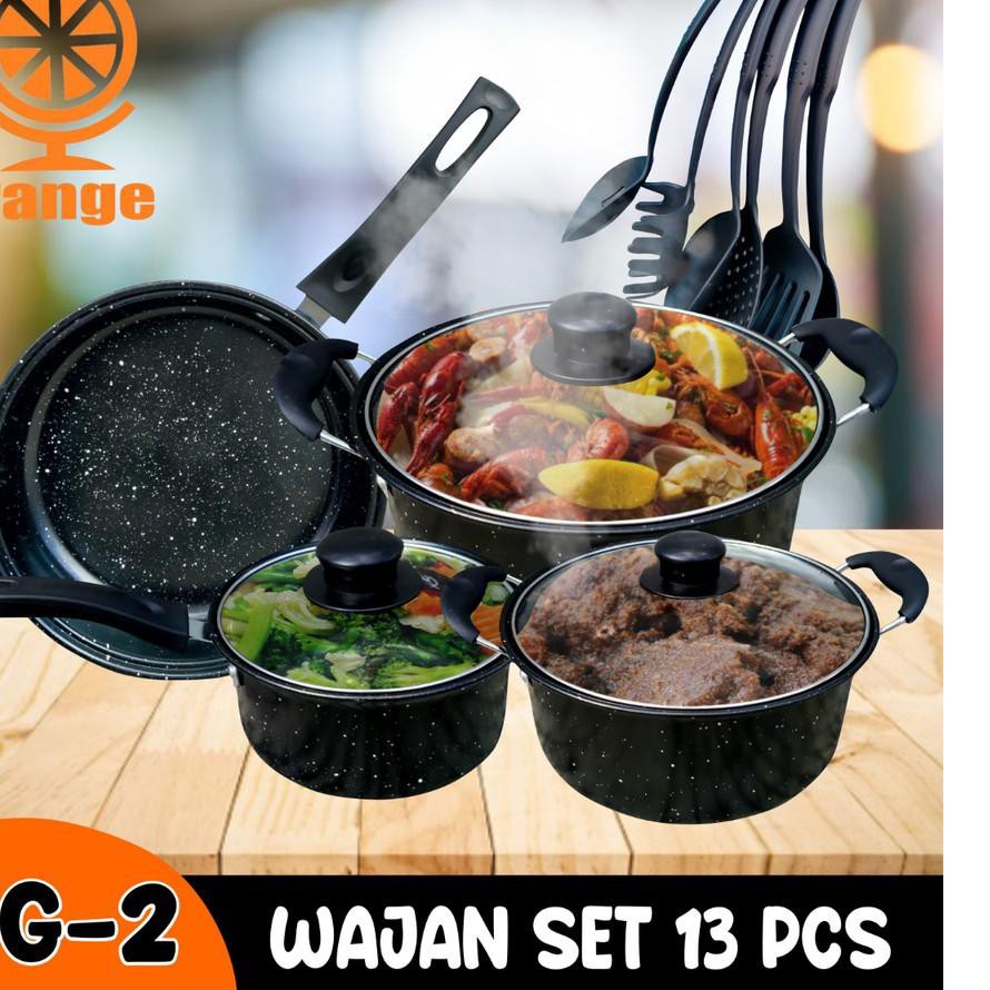 SLL228 [COD] PROMO Panci Set Teflon Marble 13 pcs Cookware Set Tutup Kaca WARNA BIRU UNGU TOSCA ,..,