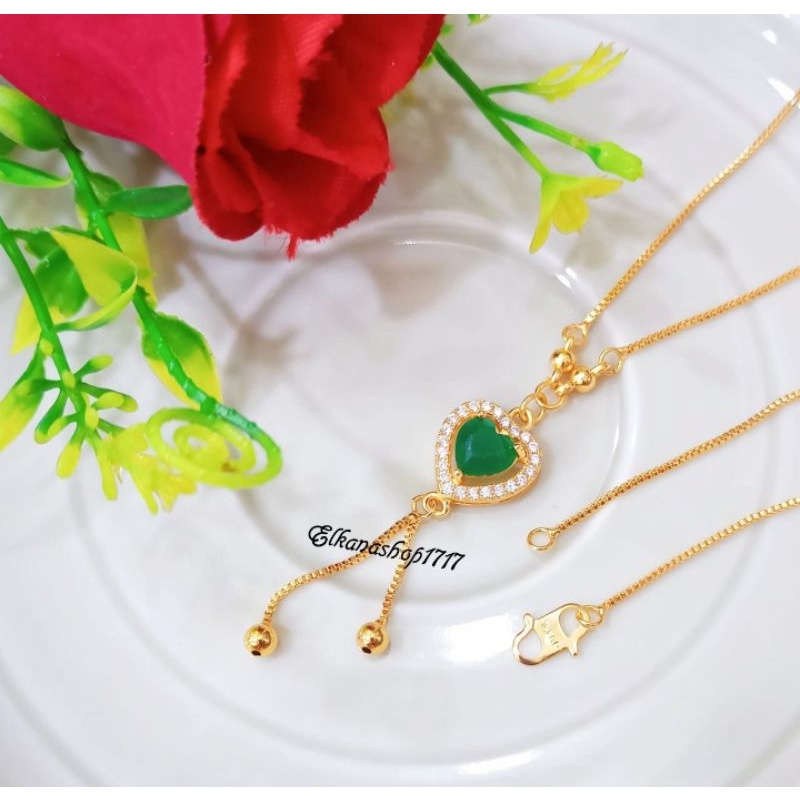 KALUNG LOVE PERMATA GREEN OLIVE LAPIS EMAS18K ANTI KARAT