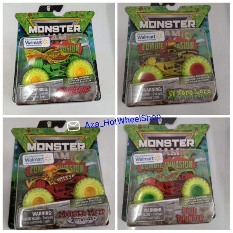 Hot Wheels Zombie Invasion BLUE THUNDER DRAGON EL TORO LOCO MONSTER MUTT ROTTWEILER SKALA 1:64 BAN HIJAU EXCLUSIVE WALMART RARE ITEM