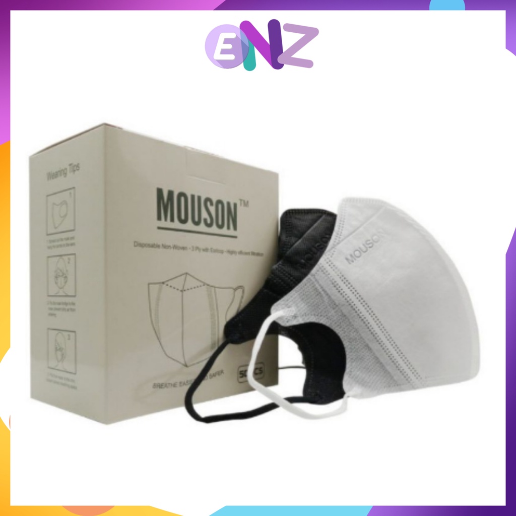 ENZ ® MASKER DUCKBILL DUCK BILL MOUSON EMBOS PREMIUM 4PLY 4 PLY HITAM PUTIH MIX WARNA ISI 50 PCS UKURAN DEWASA 1028