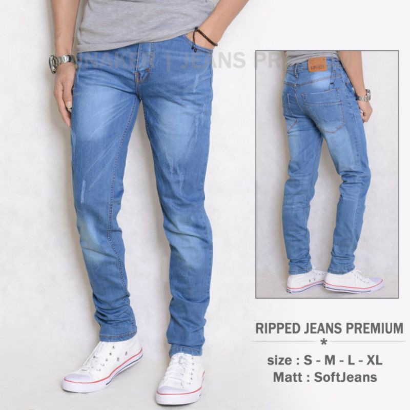 Celana Jeans Pria Sobek - SCRATCH - S, M, L, & XL - Biru Terang - Celana Jeans Ripped Lois Jelana Cl