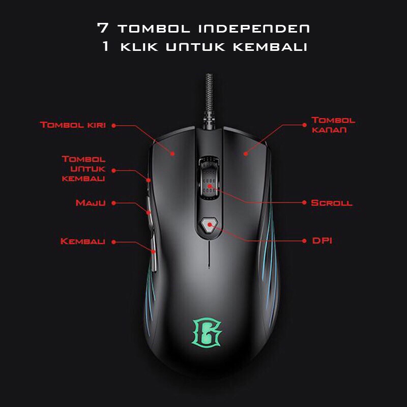 GAMEN GM1500 6400DPI Optical Positioning Technology with 6 Lighting Effects Modes Mouse Black-Garans