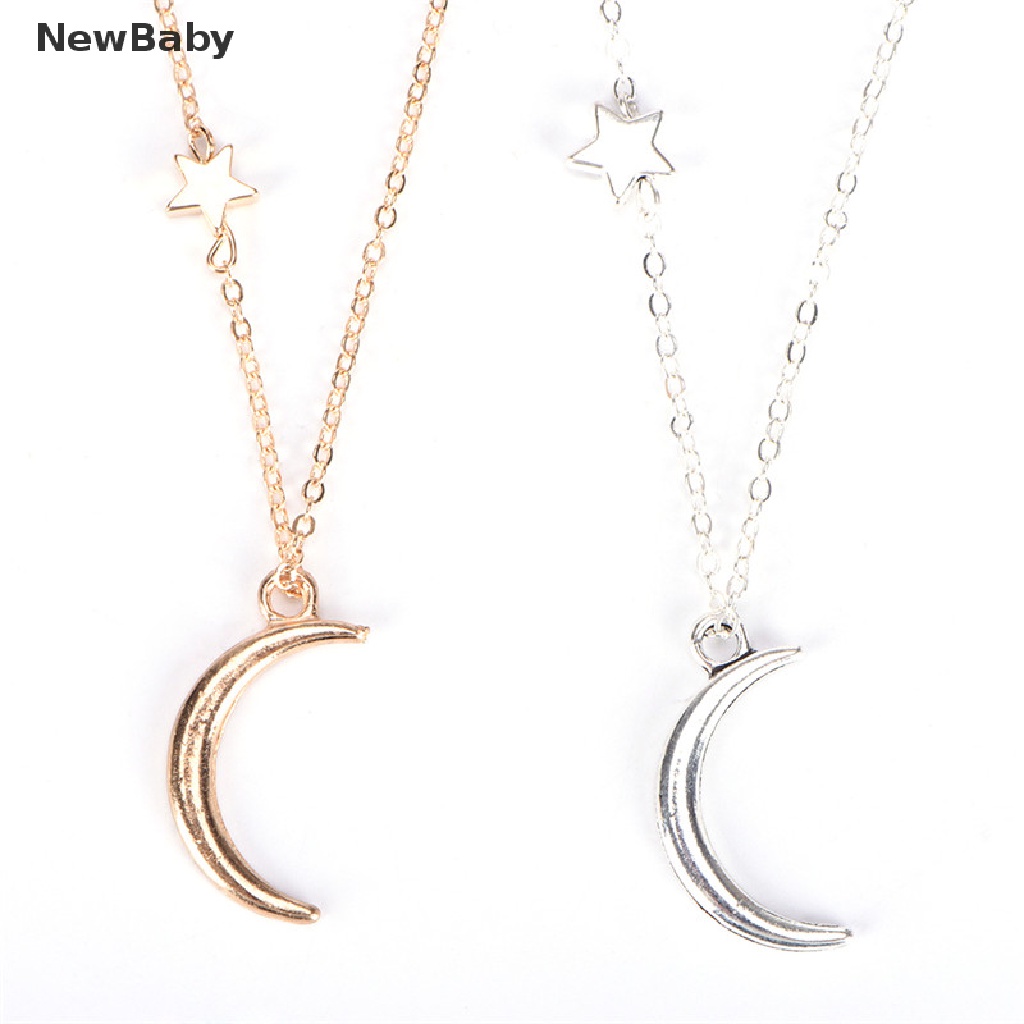 Kalung Rantai Panjang Dengan Liontin Bulan Bintang Warna Gold / Silver Untuk Wanita