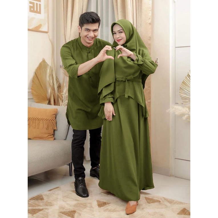 Cp Gamis 3in1 Ricis/ FREE HIJAB /Couple Ricis Gamis Free Bergo Muslim Moscrepe Busui | Baju Pasangan Remaja Dewasa Muslim Gamis Busui Koko Lengan 3per4