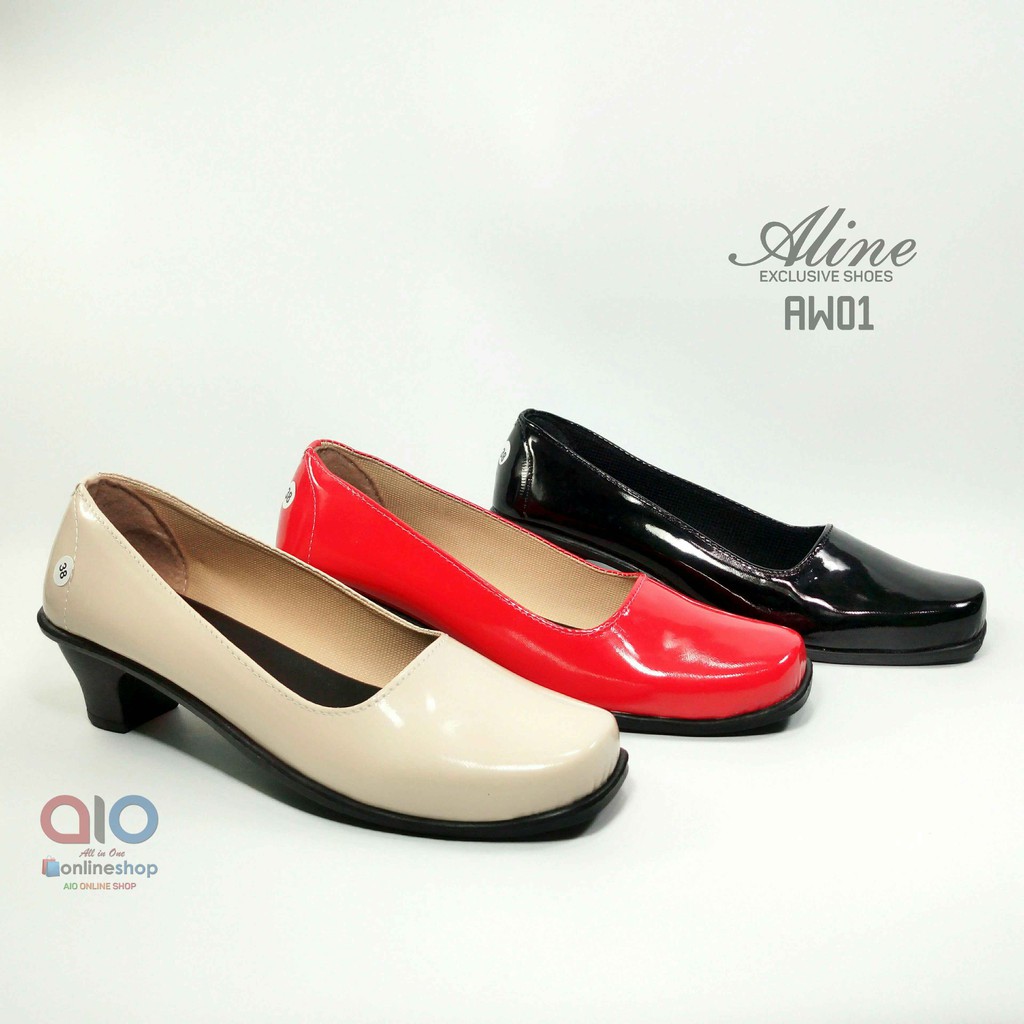 Aline Pantofel Glossy Wanita Hak Pump 5 Cm Sepatu Formal Kerja Kantor Kilap Glosy AW01