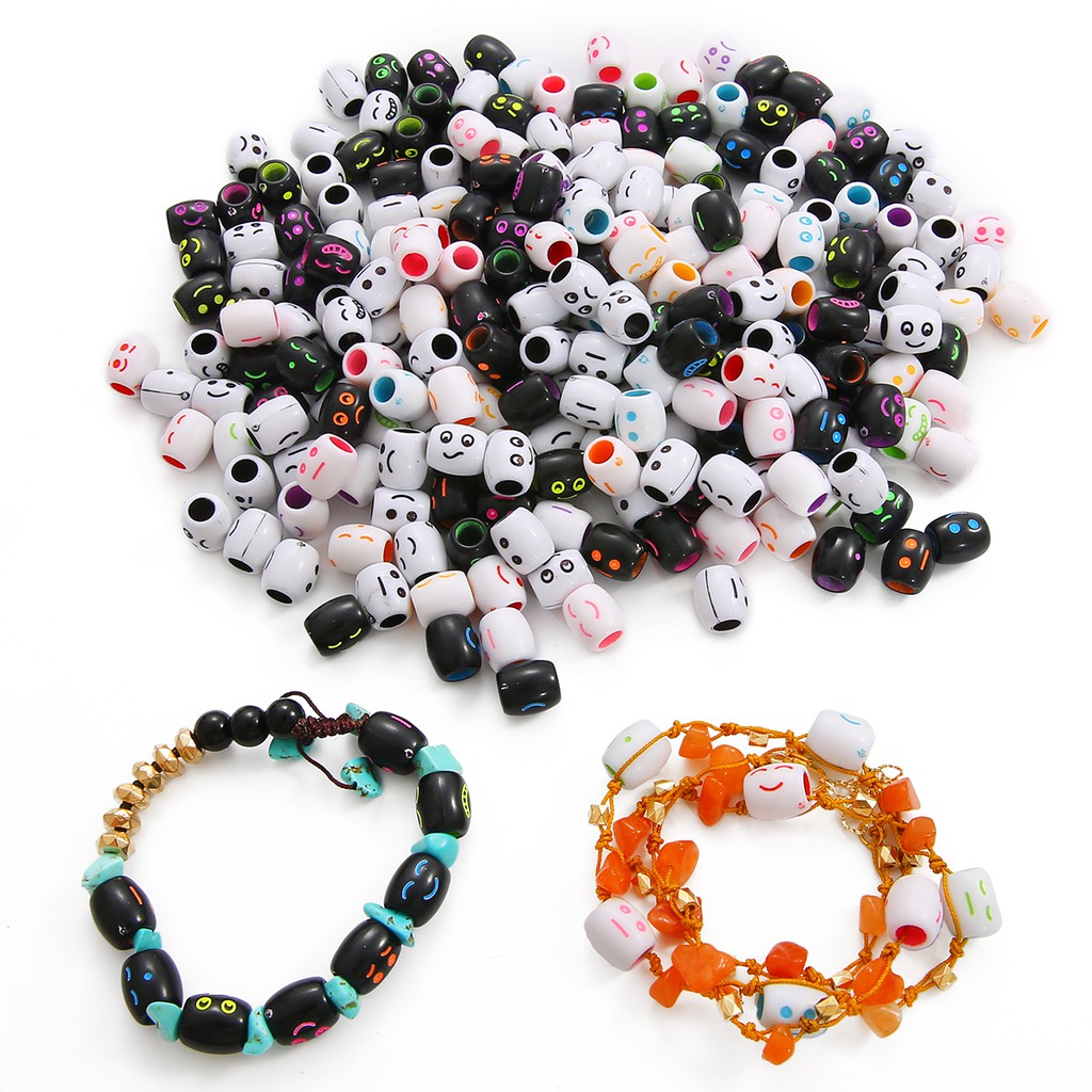 30Pcs/Lot 10mm Randomly Mixed Smiley Face Acrylic Barrel Hair Braid Dreadlock 5mm Hold Tube Beads For Diy Handmade Jewelry Making