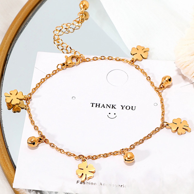 SEALOVE Gelang Kaki Anti Karat Semanggi Beruntung Lapis Emas 18k Korea Perhiasan Wanita
