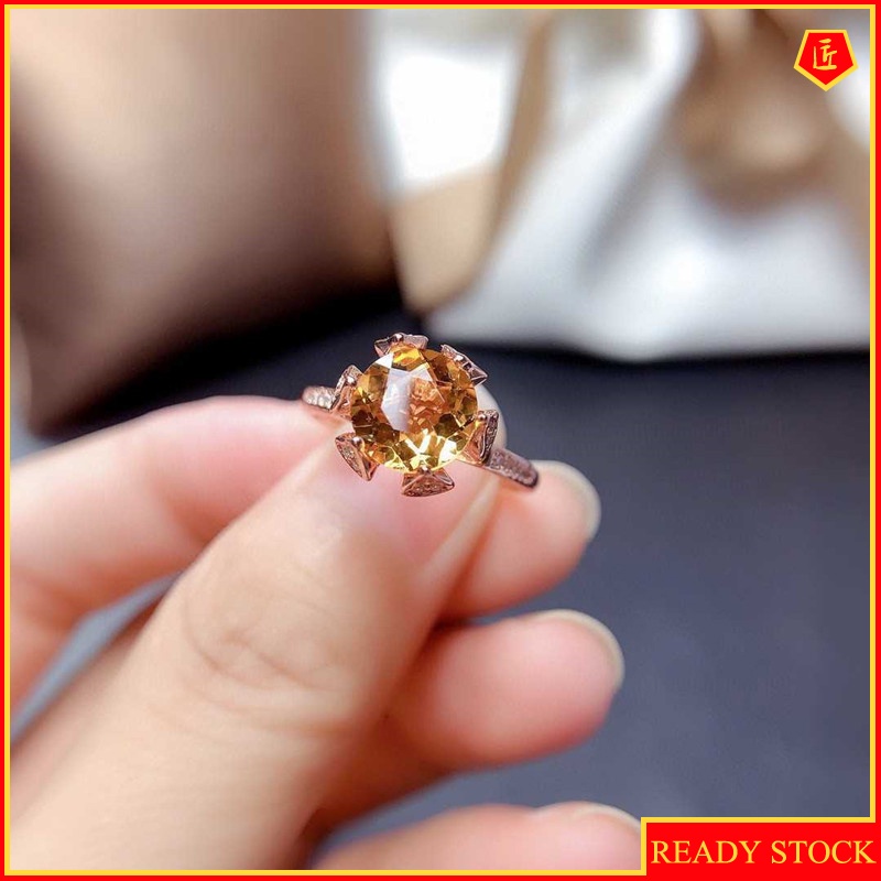 [Ready Stock]Luxury Citrine Ring Female Pt950 Platinum